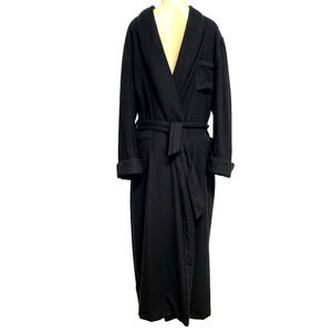 Loro PIana Cashmere Robe Black Long Sleeve Belted Pockets Long Shawl Col…
